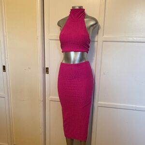 hello miss Hot Pink Textured Pencil Skirt and matching top S